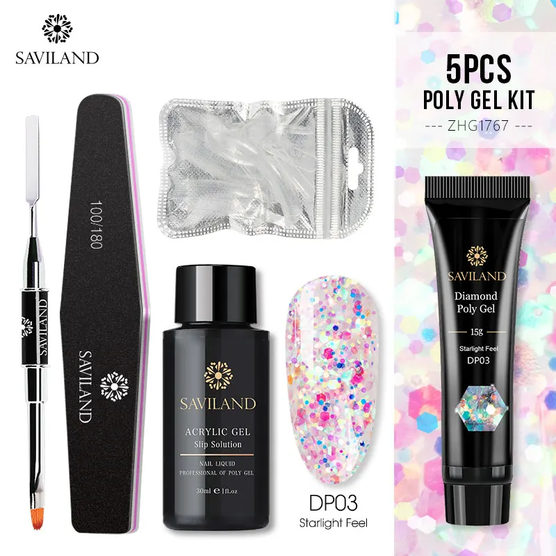 15ML 5PCS SET 3 SAVILAND алмазные полигелевые наборы для наращивания ногтей, 15 мл, замачиваемый УФ светодиодный Гель-лак, лак с блестками, блестящий, Быстрый дизайн ногтей - Цвет: 15ML 5PCS SET 3