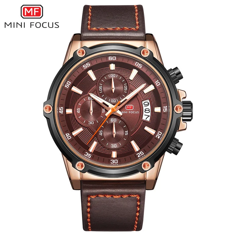 

Mini FOCUS Fox 0175g Waterproof Business-Style Large Dial Three-Eyed Six-pin Calendar Night Light MEN'S Watch