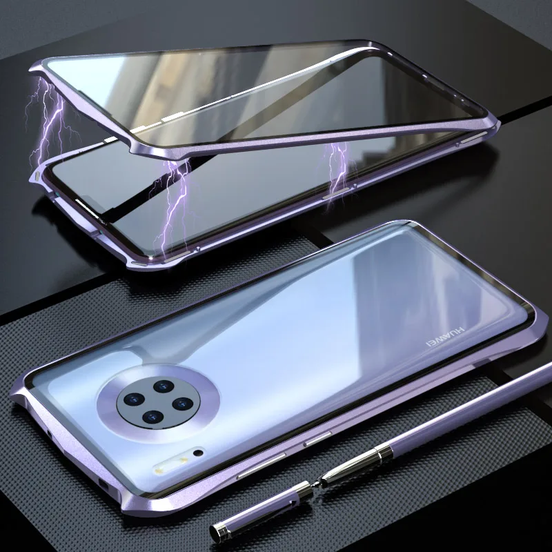 Purple Полный защитный Магнитный чехол Luphie для huawei mate 30 Pro, чехол nova 5 Pro, металлический бампер для huawei mate 30 5G, чехол s glass - Цвет: Purple