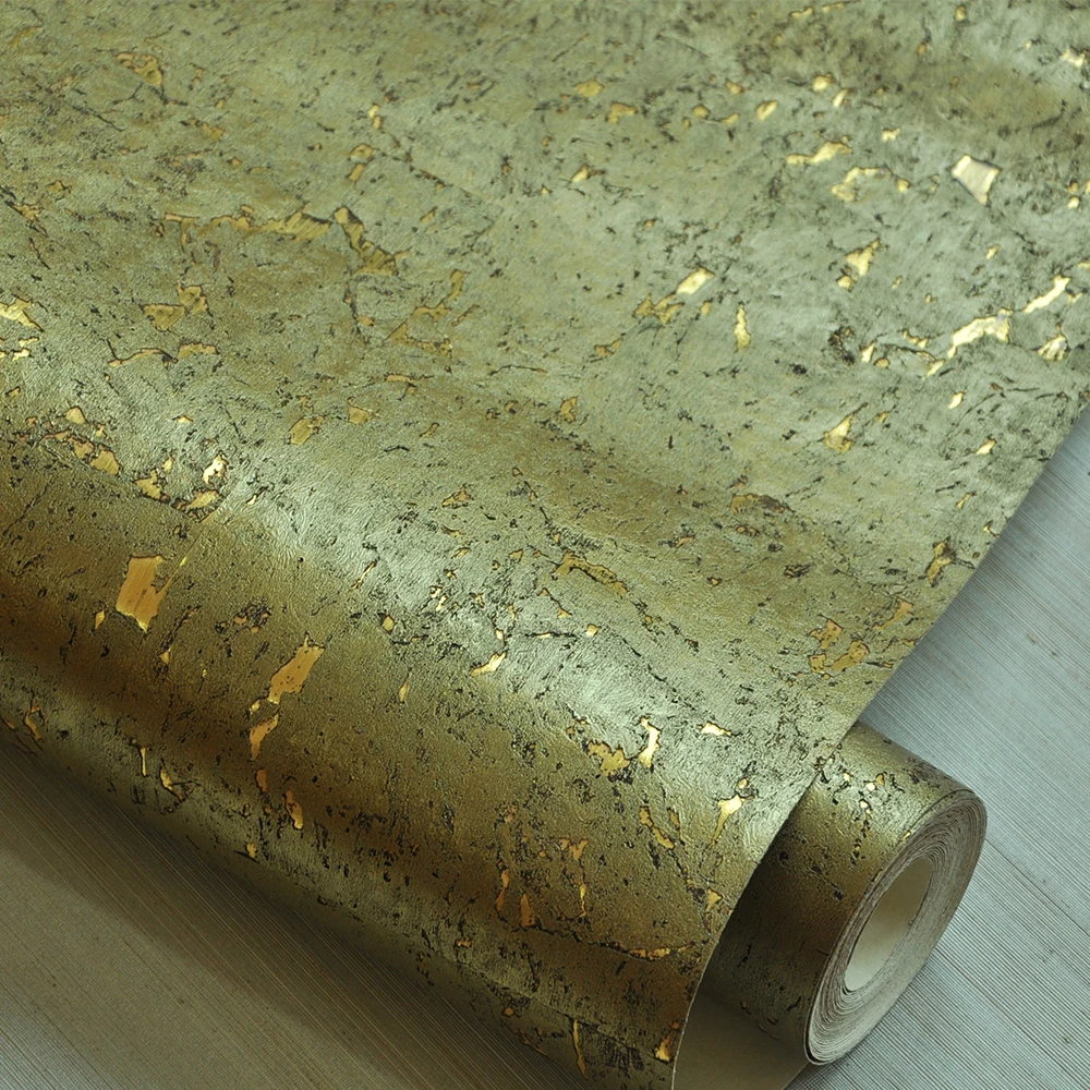 MYWIND Bright Color Metallic Gold Wallpaper Natural Cork Wood Wallcovering For Luxury Home Decor