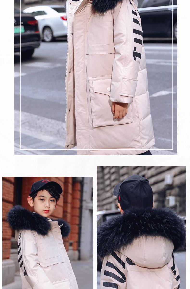 Olekid/ г. Зимняя куртка-пуховик для мальчиков с капюшоном, теплая верхняя одежда с меховым воротником для мальчиков, пальто От 7 до 14 лет парка для подростков детский зимний комбинезон