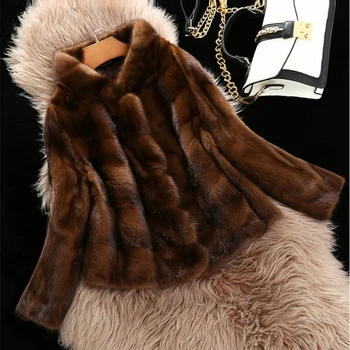 

2019 winter new whole mink fur coat women's short fashion simple stand collar cross drain mink fur coat