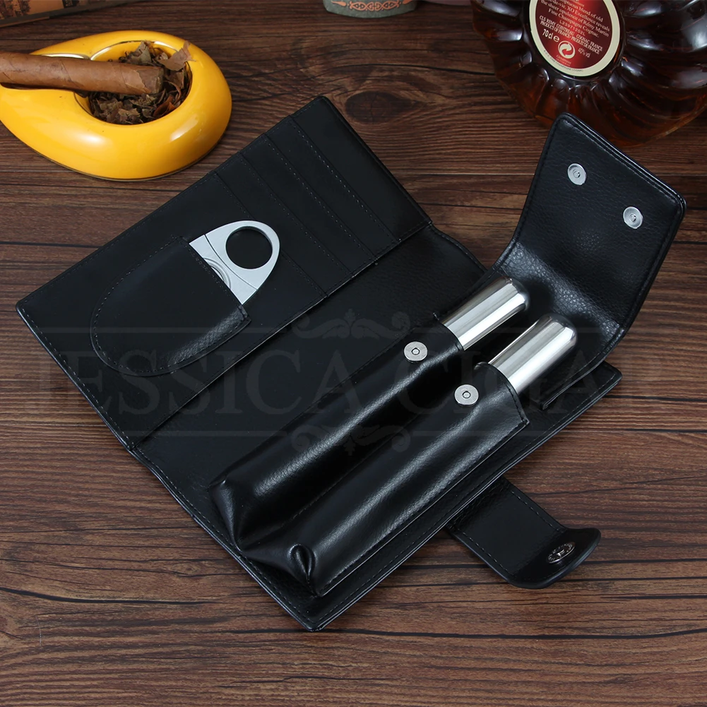 COHIBA Дорожный Чехол для сигар, портативный кошелек, Стильный чехол для сигар, кожаный карман для сигар, металлическая трубка, резак для сигар, острый W/Подарочная коробка