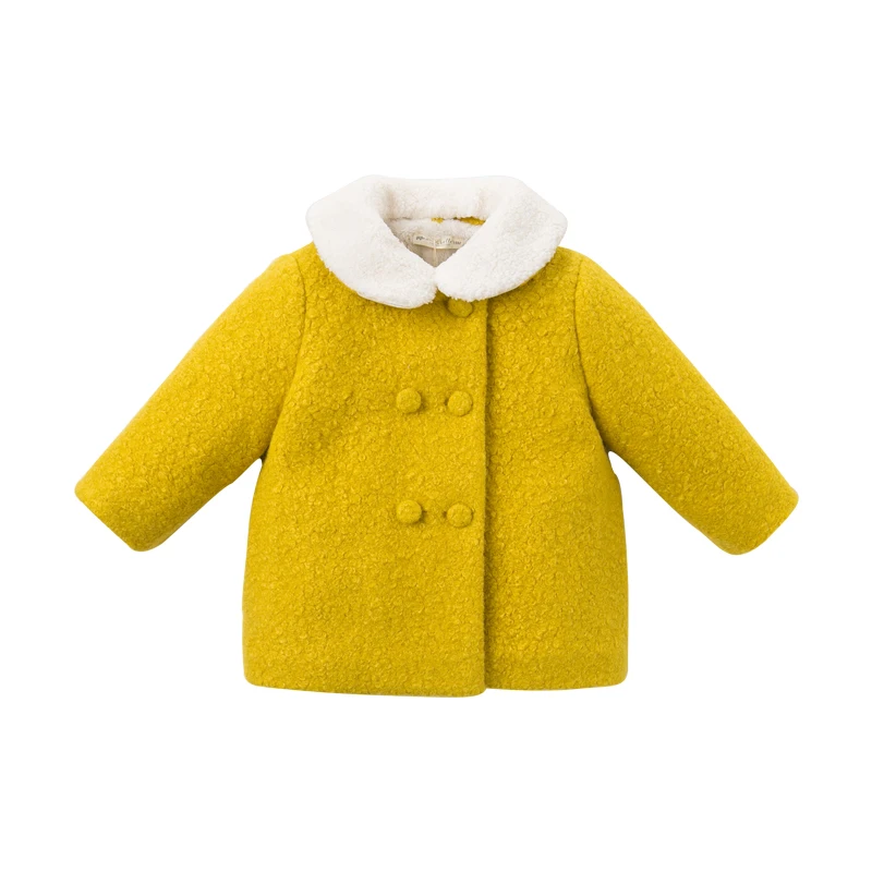 DB11632 dave bella/зимнее милое однотонное пальто с мехом на пуговицах для маленьких девочек; топы для детей; модная верхняя одежда для малышей - Цвет: yellow