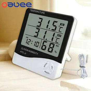 Oauee LCD Electronic Digital Temperature Humidity Meter Indoor Outdoor Thermometer Hygrometer Weather Station Clock HTC-1 HTC-2 1