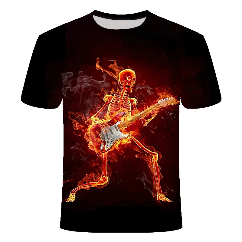 Дропшиппинг пламя 3D печатная забавная футболка с круглым вырезом с коротким рукавом рок музыкальный инструмент футболка гитара барабанная пианино Азиатский Размер 6XL - Цвет: TXW517