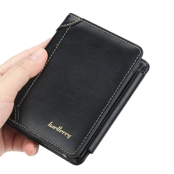 

Casual Trifold Men Wallet Vertical Short Business Wallets with Zipper Coin Pocket High Capacity Credit Card Holders Clutch Purse