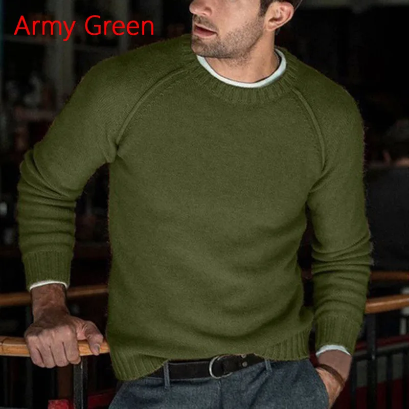 Army green Осенне-зимняя Толстая теплая Модная брендовая одежда мужские свитера с круглым вырезом сплошной цвет тонкий крой крутой мужской пуловер Плюс Размер - Color: Army green