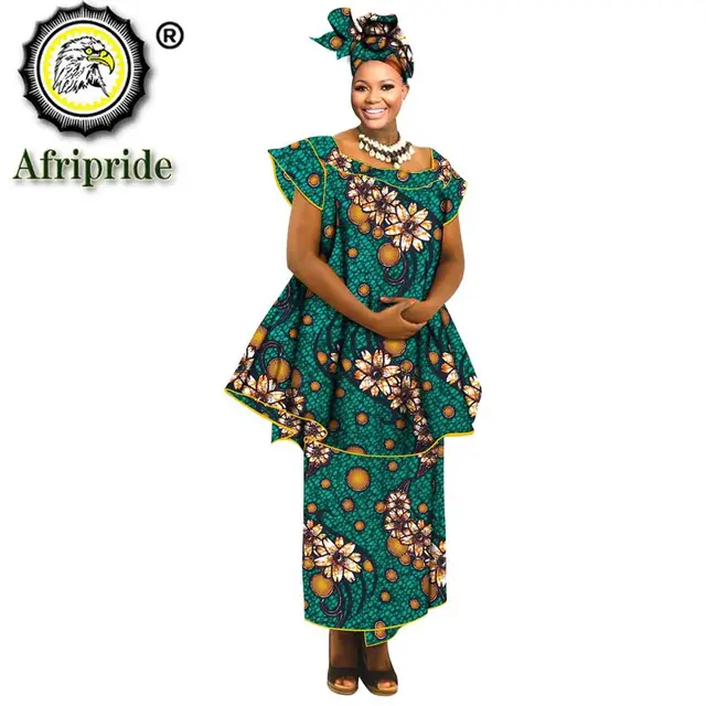 African Clothes for Women Crop Top Midi Skirt Match Print Headwraps Set Dashiki Outfits Plus Size Outwear Ankara Attire S2026015 688-8