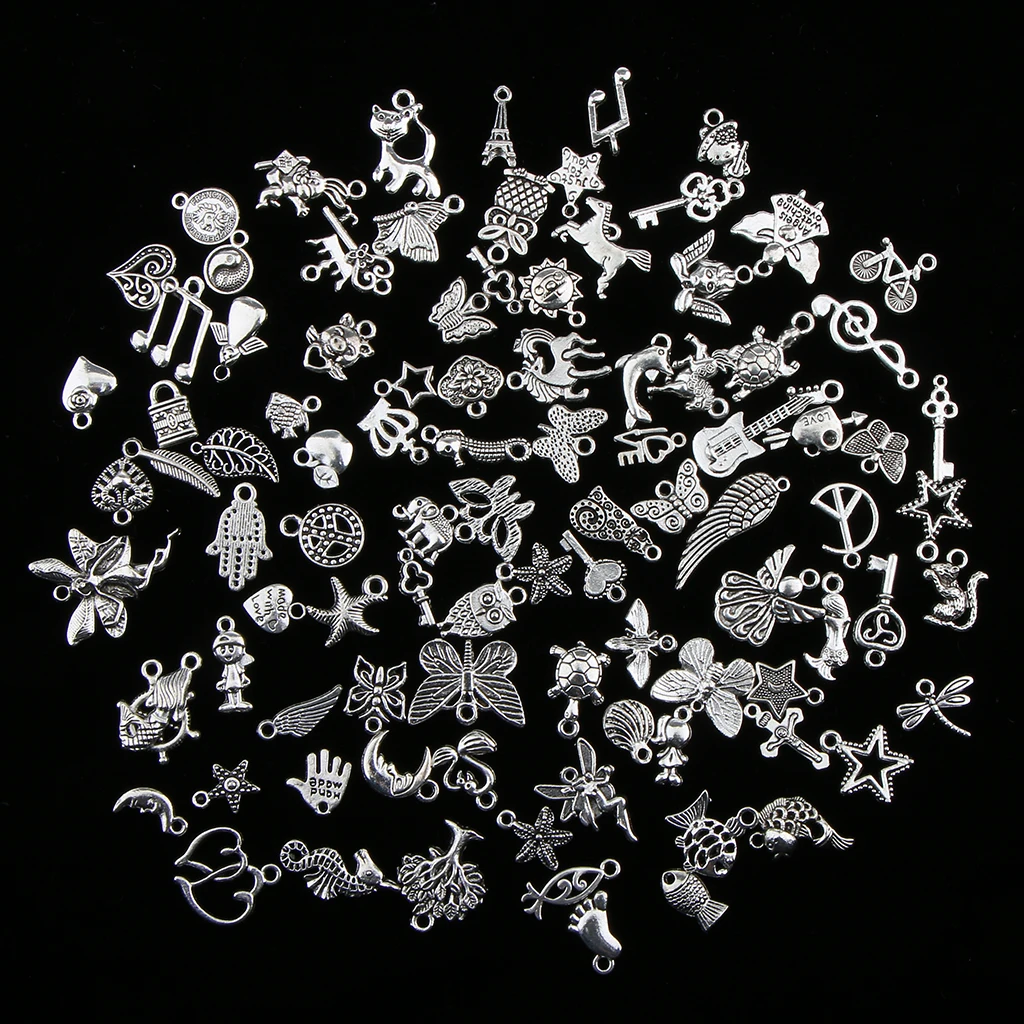 100 Pieces Assorted Antique Charms Pendant for Craft Jewelry Making Loose Bead