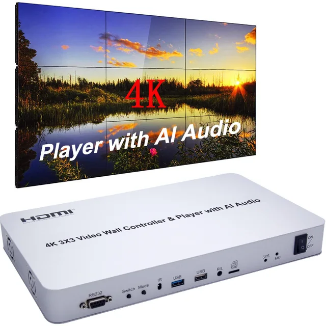 $392.62 4K 3x3 Intelligent Voice Video Wall Controller USB Player with AI Audio 2x3 1x4 Multi Screen Stitching Processor TV Wall Splicer