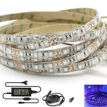 

UV LED Strip Light 12V DC SMD 5050 395-405nm Waterproof Ribbon Purple Flexible Ultraviolet Tape Dimmer Switch+12V Power Adapter