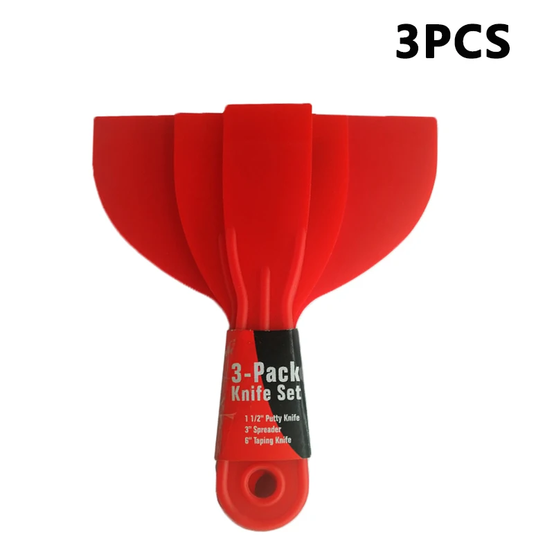 Красный 3-Pack пластиковый набор шпателей Многофункциональный PP пластиковый шпатель нож-скребок набор чистой штукатурный шпатель набор ручных инструментов