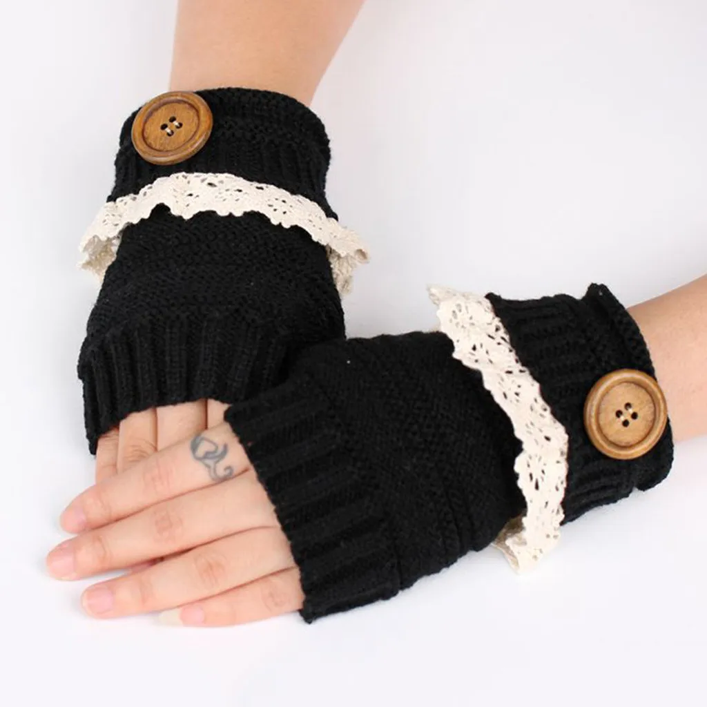KANCOOLD, женские зимние вязаные, на пуговицах, с вырезами, с листом, кружевные, сохраняющие тепло, без пальцев, противоскользящие, эластичные, с манжетами, мягкие, для сенсорного экрана
