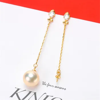 

S925 Sterling Silver Flash Design Pearl Earrings Holder Women DIY Pearl Earrings Components Silver Gold Color