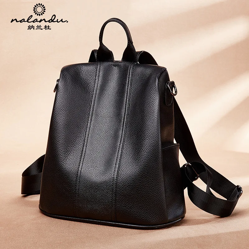 

Nalan Du Leather Backpackage Women's 2019 New Style Autumn And Winter Korean-style Genuine Leather Full-grain Leather Large-capa