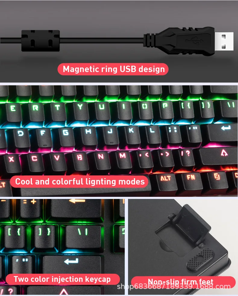 Jogo de Teclado Mecânico do Jogo Mecânico para Computador Portátil do Jogo Anti-fantasma Backlit Interruptor Azul 87key Teclado Rgb Mix - Imagem 4