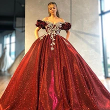 Роскошное длинное бордовый вечернее платье с v-образным вырезом с рукавом-крылышком блестящая Арабская, Дубай бальное платье женские вечерние платья