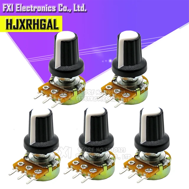 5 Sets WH148 1K 10K 20K 50K 100K 500K Ohm 15mm 3 Pin Linear Taper Rotary Potentiometer Resistor for Arduino with AG2 White cap 2