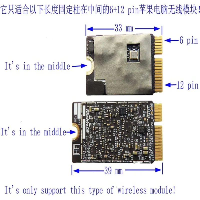 A1466 BCM94360CS2 ���� ��Ʈ��ũ ī��-A + E M.2 NGFF ���� ��Ʈ��ũ ī�� Ű