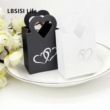 

LBSISI Life Heart Candy Gift Paper Box Silver Small Handle Paper Wedding Cookie Chocolate Boxes Hot Silver Love Packaging
