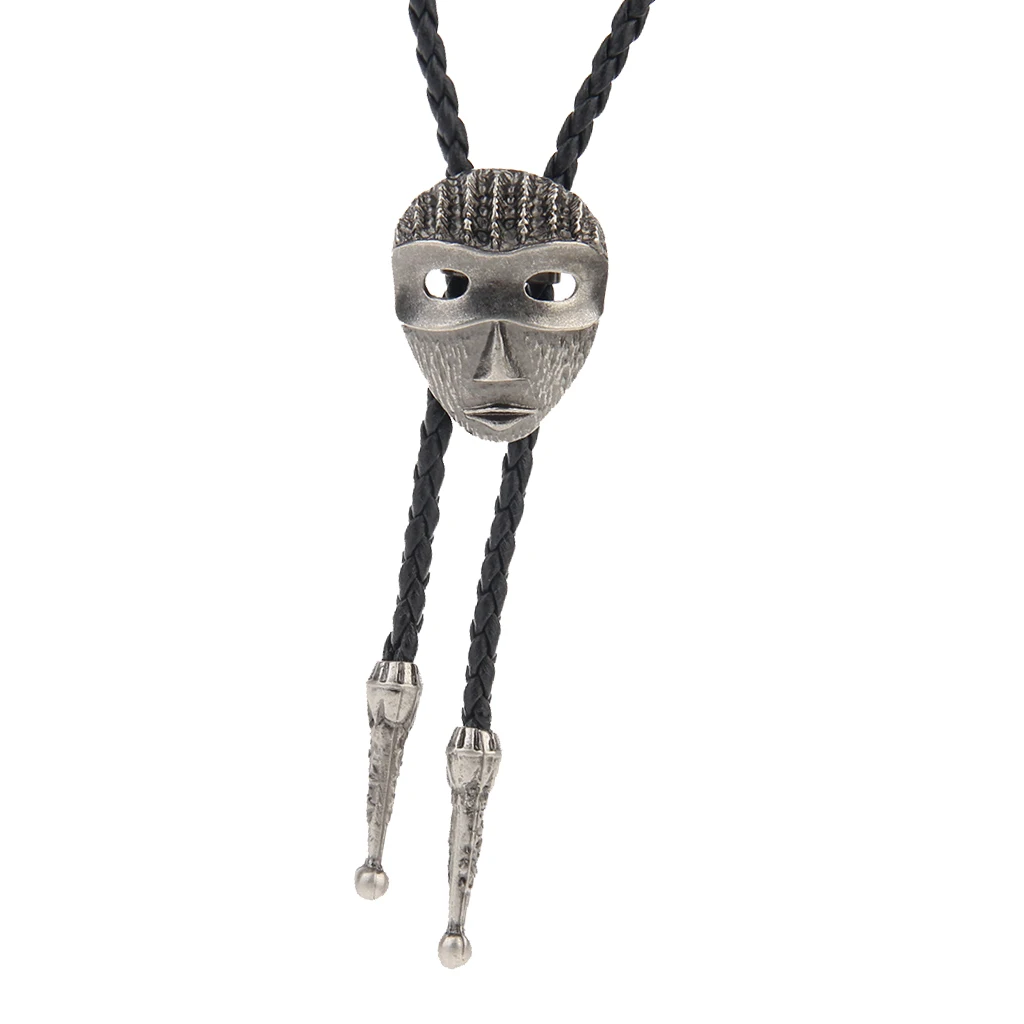 American Native Black PU Leather Cord Western Cowboy Bolo Tie with Bola Pendant Necklace