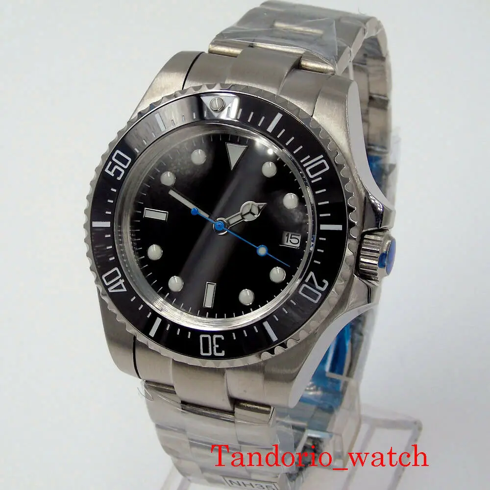 

43mm Automatic Men's Wristwatch PT5000 NH35A Miyota8215 Date Display Mineral Glass Rotating Bezel Bracelet Blue Second Pointer