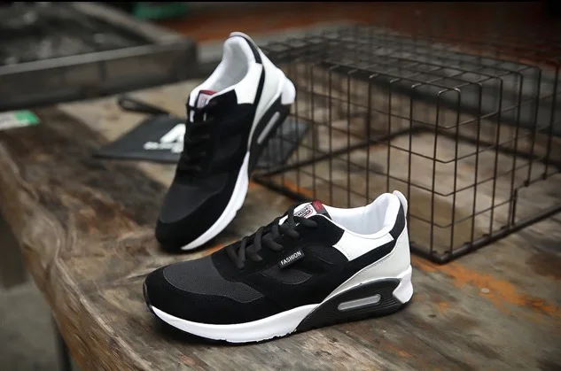 

2019 new men's casual shoes Air cushion lace-up Color matching sports teenagers running net increased non-slip wear-resisting