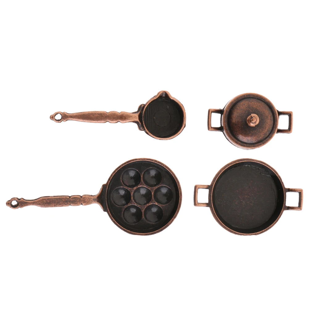 1/12 Dollhouse Miniature Kitchen Cookware 5PCS Metal Pots Pans Furniture Model Ornaments Accessory