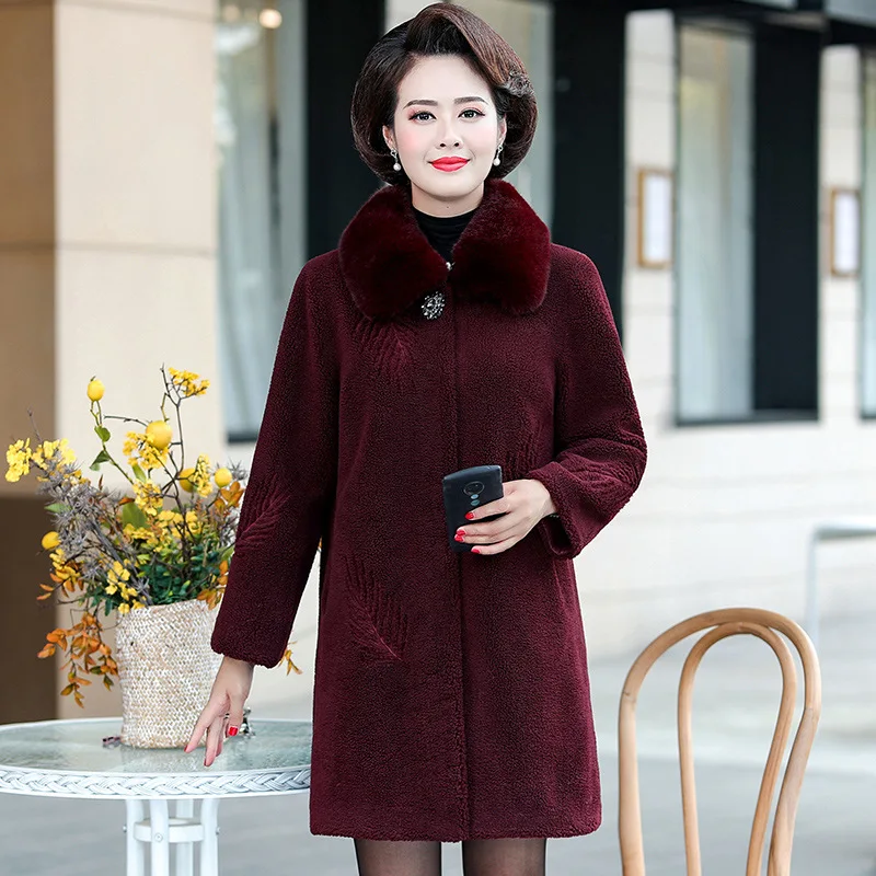 

Mom Autumn Clothing 2019 New Style Winter Chenille Coat Western Style Middle-aged WOMEN'S Apparels ke li rong Coat Mid-length