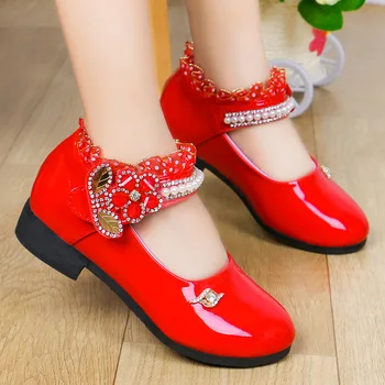 

2020 Kids Shoes Baby Girls Princess School Leather Shoes Glossy Flowers Wedding Children Party Dress Flat Students Casual Shoes