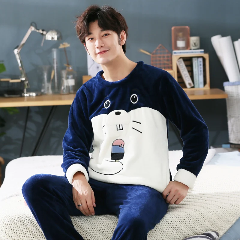 man pajamas17 Зимняя мужская Милая мультяшная Пижама для костюмированной вечеринки, парные плотные теплые фланелевые пижамные комплекты с капюшоном для женщин, бархатные пижамы с длинным рукавом kiguru - Цвет: man pajamas17