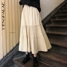 SHENGPALAE, юбки с высокой талией, свободные, обтягивающие, весна, Новое поступление, свободные, черные, складные, женские, полуоблегающие юбки, корейский стиль, 5D009