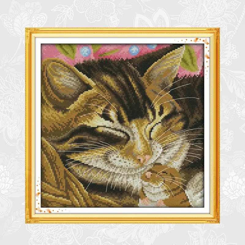 

Joy Sunday Smiling cat Cross-stitch Printed Canvas 11ct 14ct DIY Handwrok Cross Stitch kits DMC Embroidery Needlework Crafts