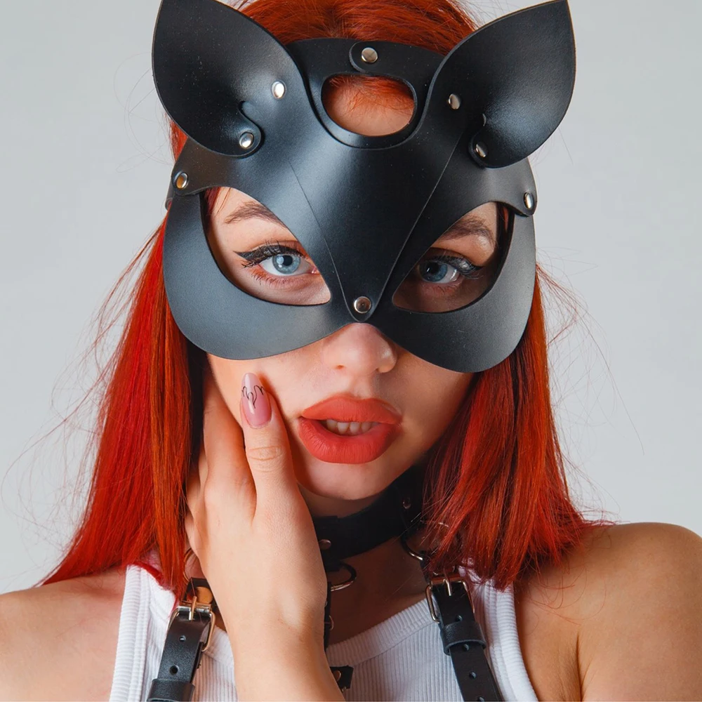 Сексуальная кожаная маска кошки БДСМ панк кожа фетиш лицо рандаш Косплей Хэллоуин | AliExpress
