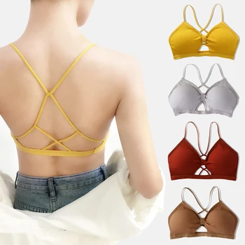 

Women Seamless Tube Top Bralette Back Hollow Lingerie Sexy Cross Bandage Bra Girl Wire Free Intimates Bow Comfortable Underwear
