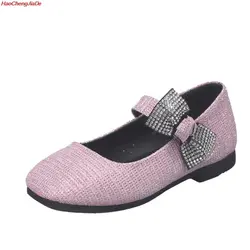 Детская кожаная обувь принцессы для девочек; Повседневная блестящая детская обувь для девочек на высоком каблуке с бантом-бабочкой; цвет