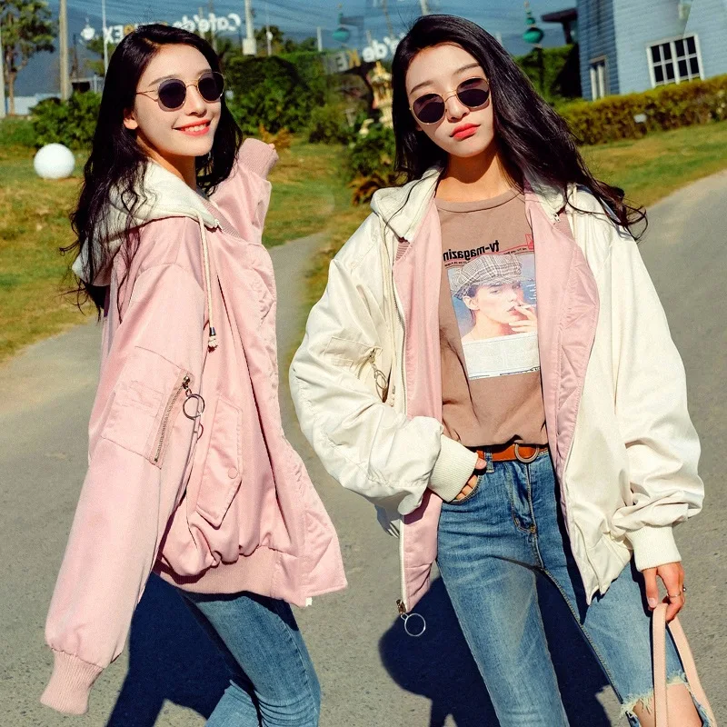 

Photo Shoot INS Super Fire Handsome Reversible Stand Collar Jacket Women's Deconstructable Hooded Loose-Fit BF Baseball Uniform