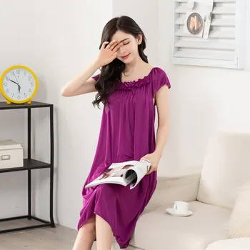 

2020 New Nightdress Nightgowns Female Summer Short-sleeved Imitation Silk Nightgowns Home Sleepshirts Short Sleeve Nightgown