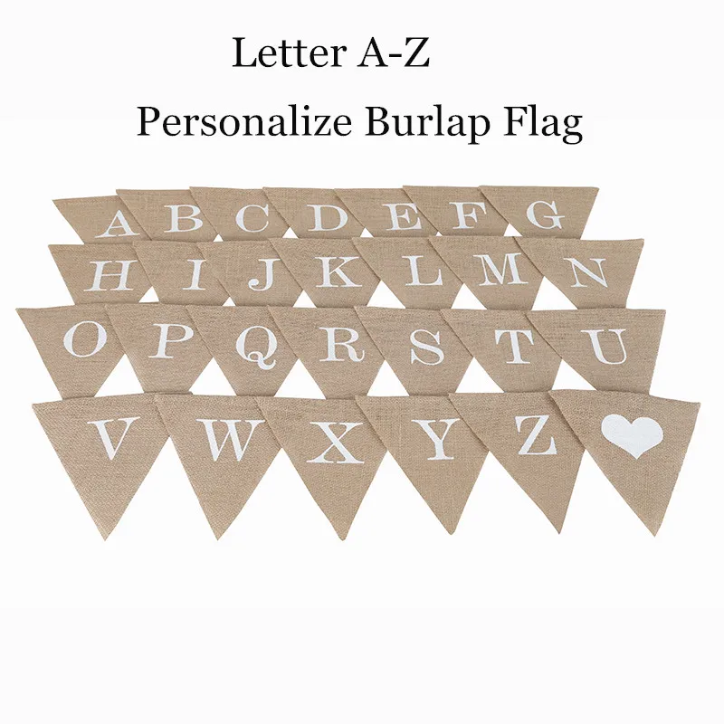 Personalize Party Flag Letter A-Z No.0-9 Diy Jute Burlap Bunting Banner Flags Candy Bar Wedding Decoration Baby Shower Favor