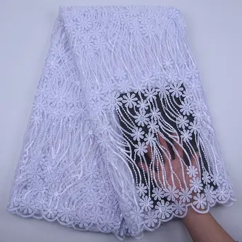 

Pure White African Milk Silk Laces Fabrics High Quality Floating Flower Nigerian French Tulle Lace With Sequins For Party S1805