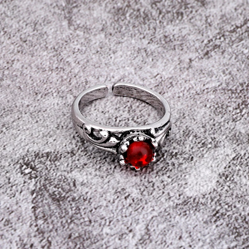 1PC Classical Glitter Red Store Open Ring Women Personality Vintage Metal Carving Pattern Bead Finger Ring Jewelry Gift R170