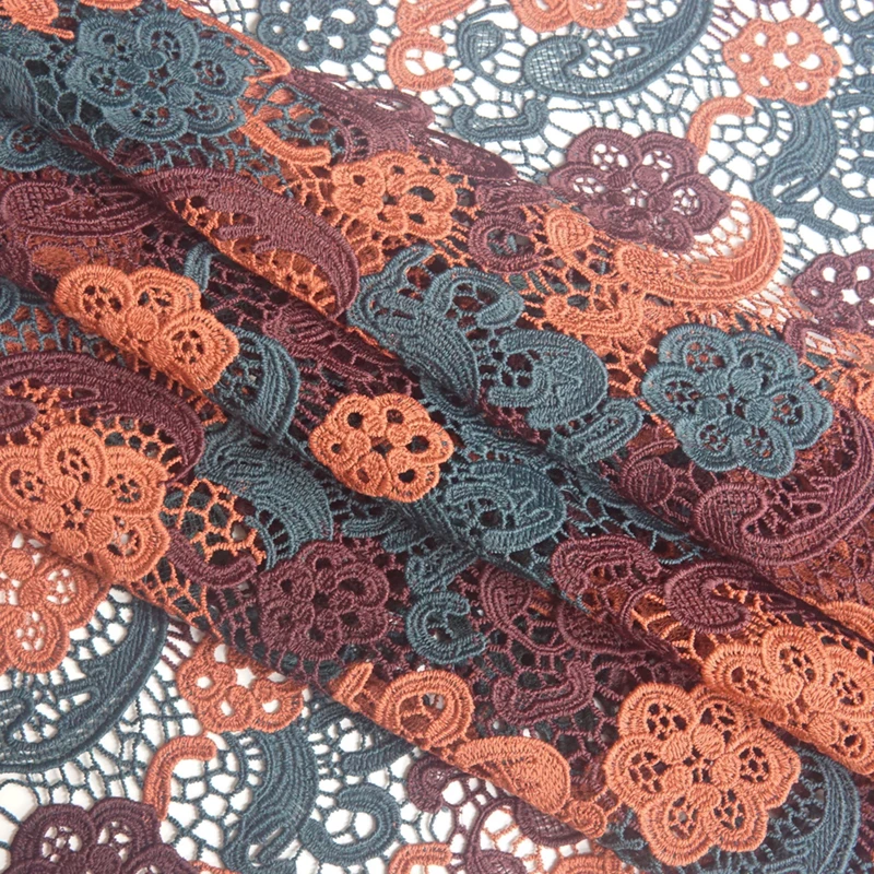 Модная объемная вышивка Водорастворимая кружевная одежда ткани-окрашенные из молочного шелка, цветные ткани бандану tissus