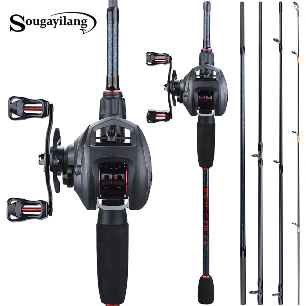 Sougayilang Fishing 1.8-2.4m Rod Combo Portable 5 Section Carbon Fishing Rod and 6.3:1 Gear Ratio12+1bb Casting Reel Set Sougayilang Fishing 1.8-2.4m Rod Combo Portable 5 Section Carbon Fishing Rod and 6.3:1 Gear Ratio12+1bb Casting Reel Set
