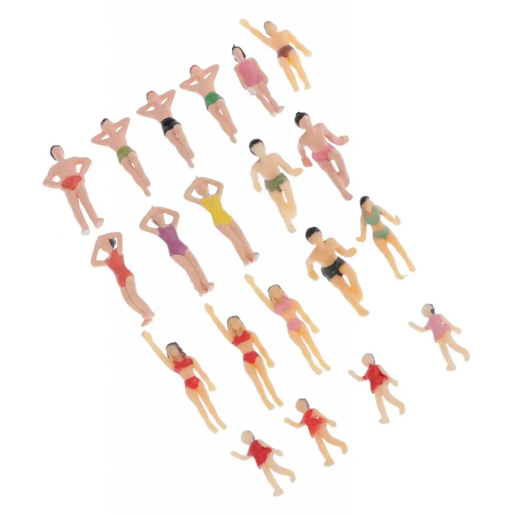 20x Miniature Beach Swimsuits People Figures Model Train Diorama Scenics Building Kit, 1:50 HO S O Scale