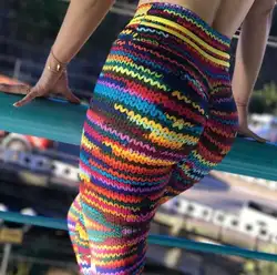 2019 новый стиль Европа и Америка AliExpress пожеланий эластичные спортивные Леггинсы для фитнеса штаны для йоги радужные полосы