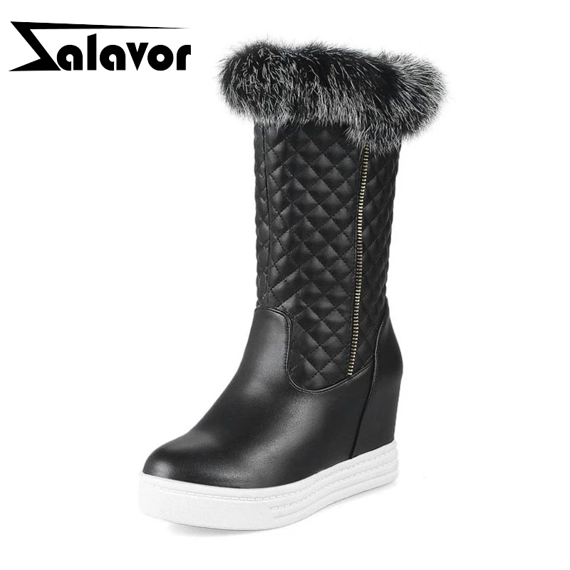 

ZALAVOR 4 Colors Thick Bottom Winter Warm Mid Calf Boots Fur Wedges Outdoor Casual Shoes Woman Daily Long Boots Size 34-44