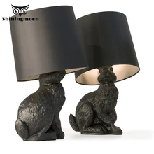 Скандинавские светодиодные Черные настольные лампы, креативные настольные лампы из смолы с кроликом, настольные лампы для гостиной, спальни, китайская Классическая художественная лампа