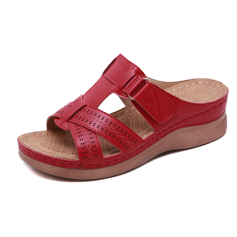 Популярные женские ортопедические сандалии премиум-класса с открытым носком; винтажные Нескользящие дышащие летние сандалии; BVN66 - Цвет: Red
