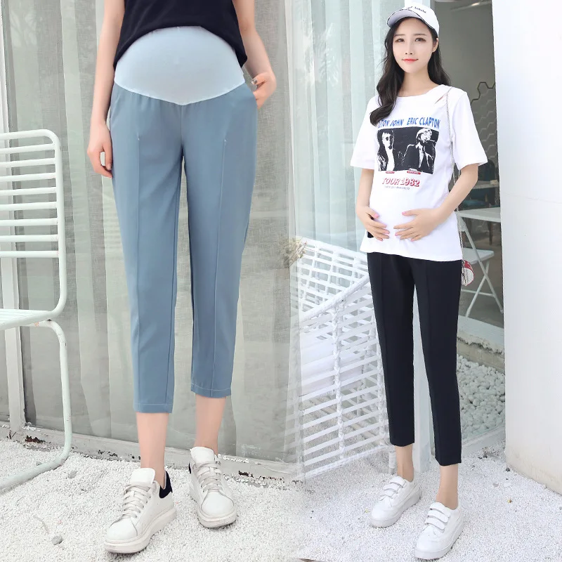 

Maternity Clothes 2019 Summer New Style Fashion Chiffon Drainpipe Jeans Suit Pants Pregnant Women Abdominal Support Capri Pants